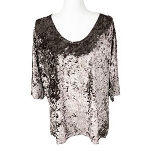 POL Scoop Neck Velvet Velour Blouse Women's Large Relaxed Fit Shiny High Low